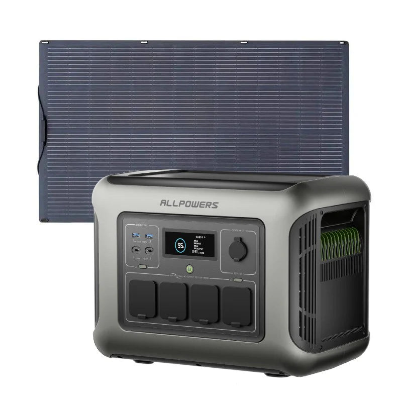 ALLPOWERS R1500 LITE Estación de Energía Portátil 1600W 1056Wh LiFeP04 Batería - R1500 LITE+1*( SF100 Panel Solar 100W) R1500-LITE-EU + AP-SF-100-BLA