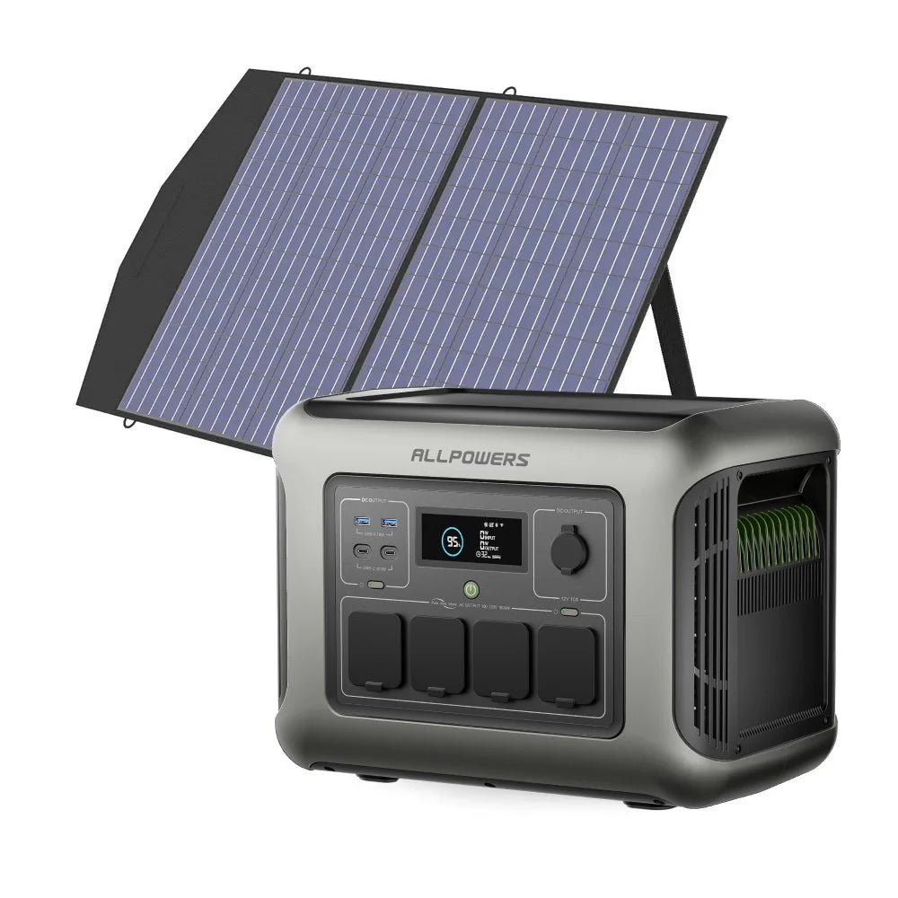ALLPOWERS R1500 LITE Estación de Energía Portátil 1600W 1056Wh LiFeP04 Batería - R1500 LITE+1*( SP027 Panel Solar 100W) R1500-LITE-EU + AP-SP-027-BLA