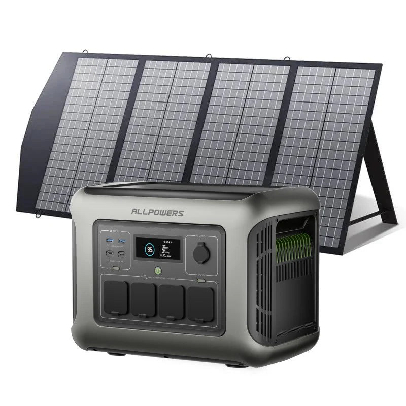 ALLPOWERS R1500 LITE Estación de Energía Portátil 1600W 1056Wh LiFeP04 Batería - R1500 LITE+1*( SP029  Panel Solar 140W) R1500-LITE-EU + AP-SP-029-BLA