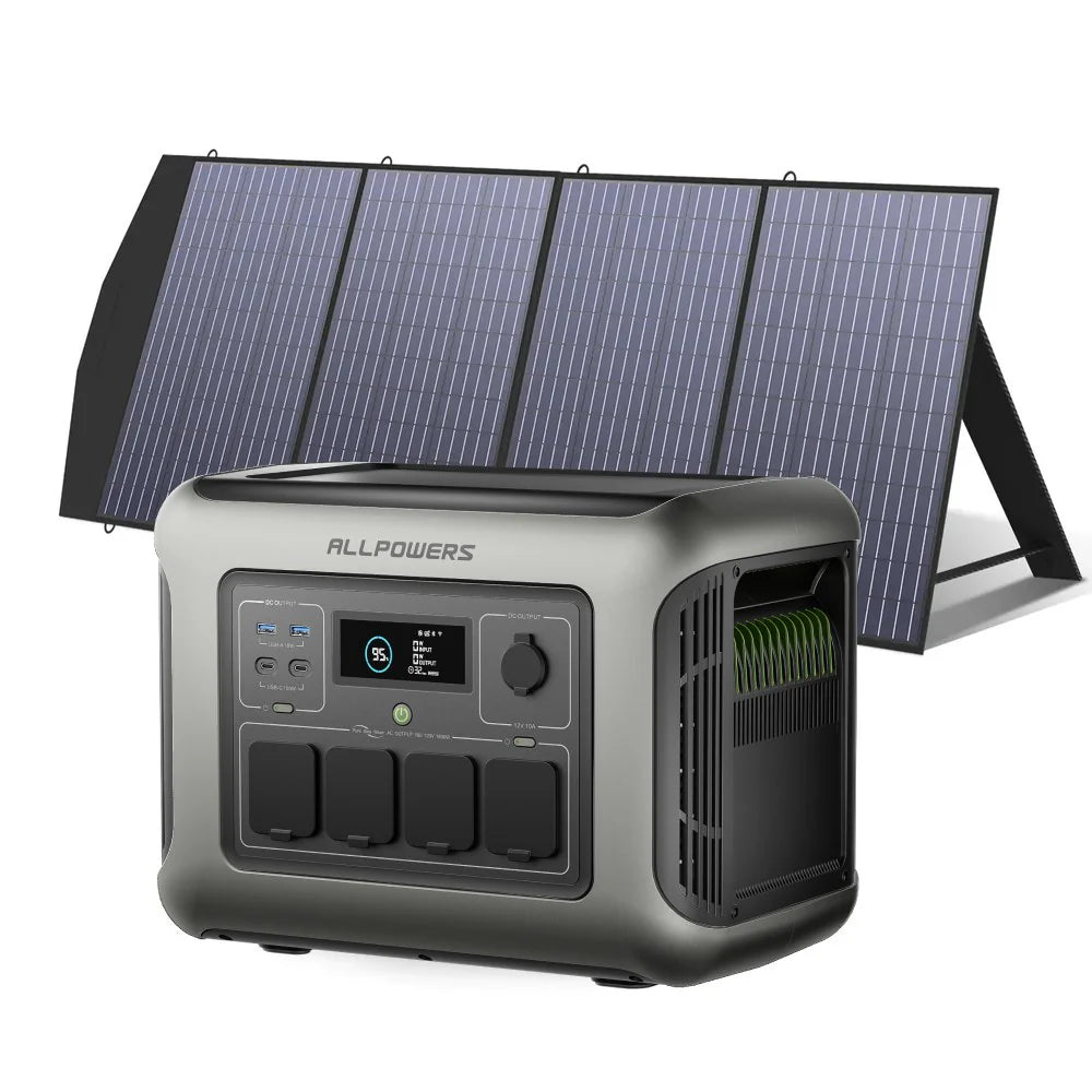 ALLPOWERS R1500 LITE Estación de Energía Portátil 1600W 1056Wh LiFeP04 Batería - R1500 LITE+1*( SP033 Panel Solar 200W) R1500-LITE-EU + AP-SP-033-BLA