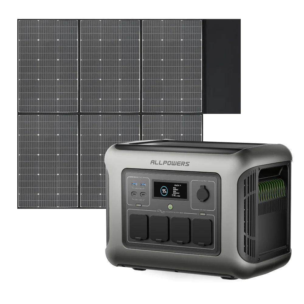 ALLPOWERS R1500 LITE Estación de Energía Portátil 1600W 1056Wh LiFeP04 Batería - R1500 LITE+1*( SP039  Panel Solar 600W) R1500-LITE-EU + AP-SP-039-BLA